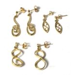 Three pairs of 9 carat gold drop earrings, with post fittings (3)Gross weight 6.7 grams