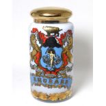 A Victorian painted and gilt opaque glass rhubarb jar and cover