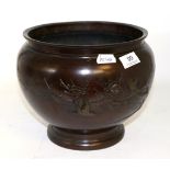 Japanese Meiji Period bronze jardiniere, decorated with flowers and trees