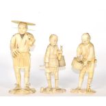 Three Japanese Meiji period ivory okimonos of farmers (a.f.)