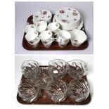 A set of seven Wrythen glass rinsers; and a Cauldon china tea service decorated with floral