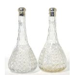 Pair of silver mounted cut glass hinged decanters by Walker & Hall (one hinge a.f.)