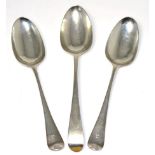 Two George III silver shell back Hanoverian table spoons, Henry Brind, London date indistinct; and