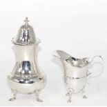 Silver caster hall marked Sheffield; together with a silver helmet cream jug (2)