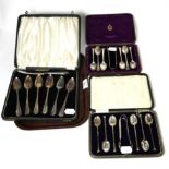 A set of six silver grapefruit spoons and knife; a set of six Onslow type pattern teaspoons and