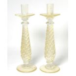 A pair of Murano glass candlesticks