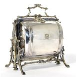 An Edwardian silver-plated folding hot dish with arboreal frame