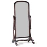 A Reproduction Cheval Mirror, in Victorian style, with bevelled glass plate and moulded frame