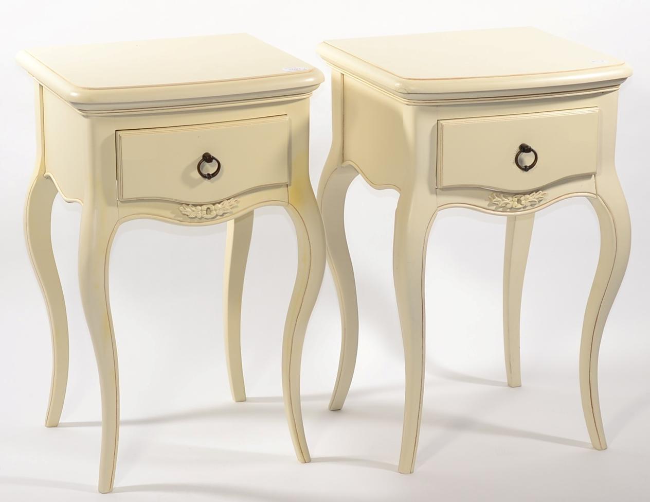 A Pair of French Style Cream Painted Bedside Tables, of recent date, retailed by John Lewis, each