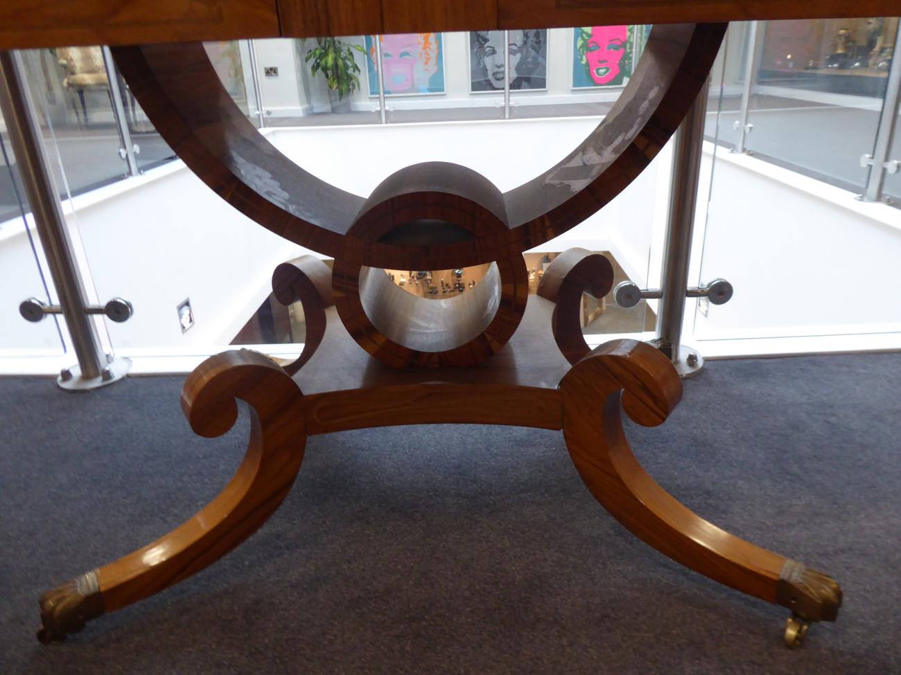 A Pair of Reproduction Sofa Tables, in Regency style, each with rounded drop leaves above two real - Image 3 of 9