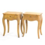 A Pair of Reproduction French Style Oak Bedside Tables, of recent date, of serpentine shaped form,