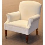 George Smith: A Cream Velvet Armchair, of recent date, with rounded arm supports and overstuffed