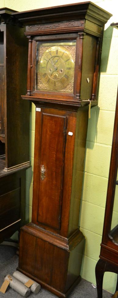 An oak eight day longcase clock, 12'' square brass dial with chapter ring signed Jno Beech,