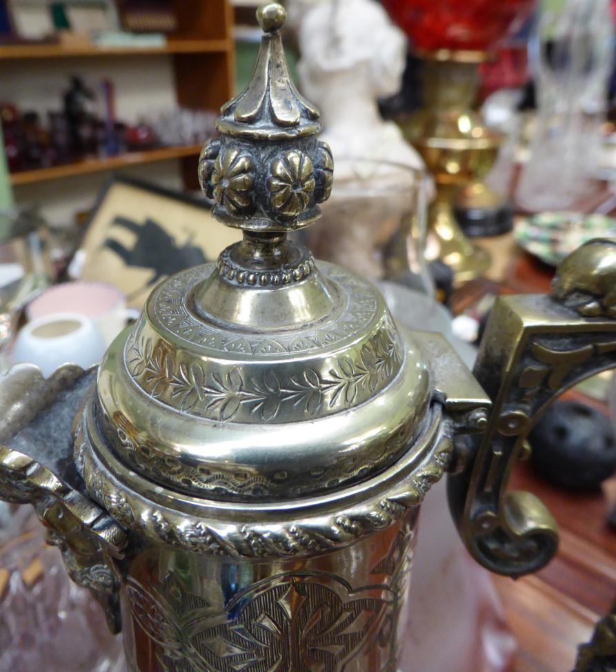 Two silver plated claret jugs, one with Art Nouveau period decoration, a silver mounted engraved - Image 4 of 7