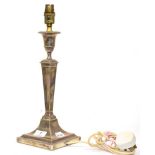 A George V silver candlestick converted to a table lamp, Z Barraclough & Sons, Sheffield 1910, in