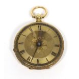 A lady's fob watch circa 1890, inside case back stamped 18K