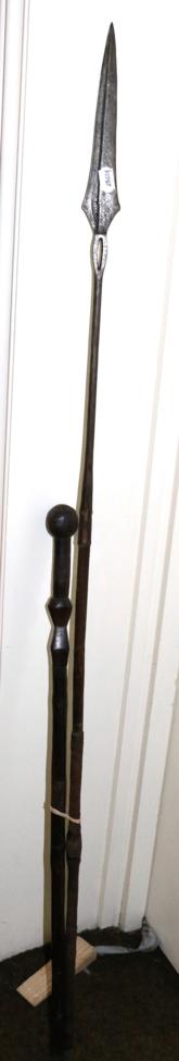 African hardwood staff and a similar spear (2)