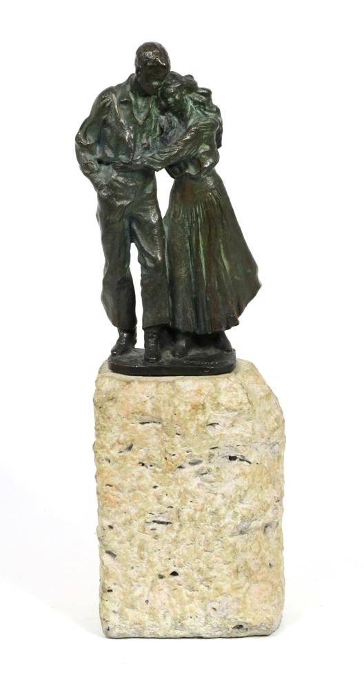 Bronze group depicting a lady and a gentleman, signed and numbered on a textured base