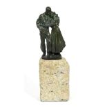 Bronze group depicting a lady and a gentleman, signed and numbered on a textured base