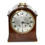 A mahogany veneered quarter striking table clock, ting tang striking two gongs