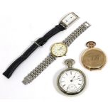 A gents Tissot wristwatch, Elgin pocket watch, gold plated pocket watch and another gents