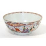 A Chinese Qing Long period famille rose bowl decorated with figures in a landscapeSome wear to the