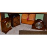 A W M Gilbert mahogany cased striking mantel clock, an early 20th century oak desk top