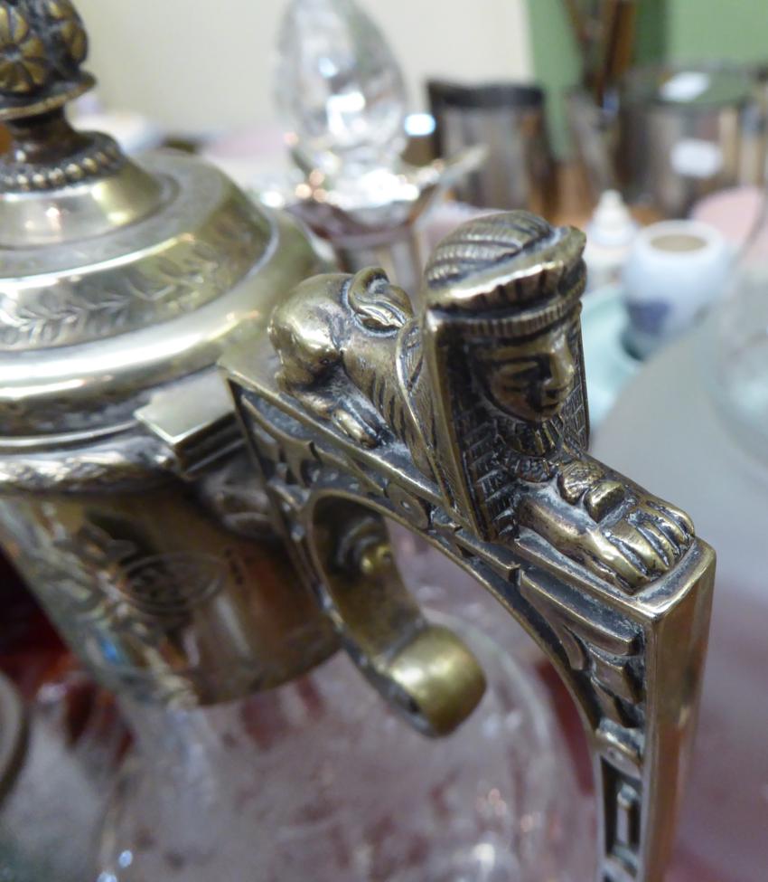 Two silver plated claret jugs, one with Art Nouveau period decoration, a silver mounted engraved - Image 3 of 7