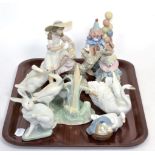 Seven Lladro figures and models including clowns, ducks etc