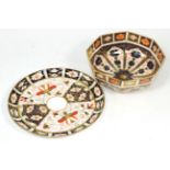 Two Royal Crown Derby Imari pattern ceramics including an octagonal shaped bowl and a small tray (