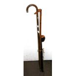 An Edwardian fruitwood walking stick with greyhound head carved handle; a Shillelegh; a bamboo