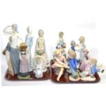 Two trays of Spanish porcelain figures including Nao, Nadal etc