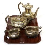 A composite four piece silver teaset, by Roberts & Belk, Sheffield, various dates of gadrooned
