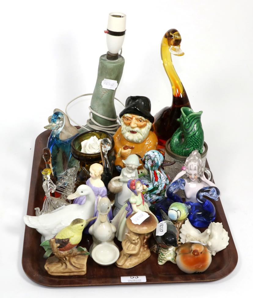 Various ceramics and glass including Royal Doulton Marie and Babie figures; two Beswick birds;