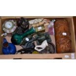 A box of Chinese and other ceramics including brush pot etc