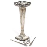 An early 20th century silver trumpet vase, Chester 1912; with two button hooks and a Scottish