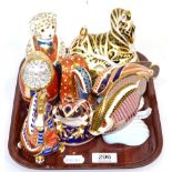 Eight Royal Crown Derby Imari paperweights including Zebra, Teddybear, two Fish, Frog, Dragon, Santa