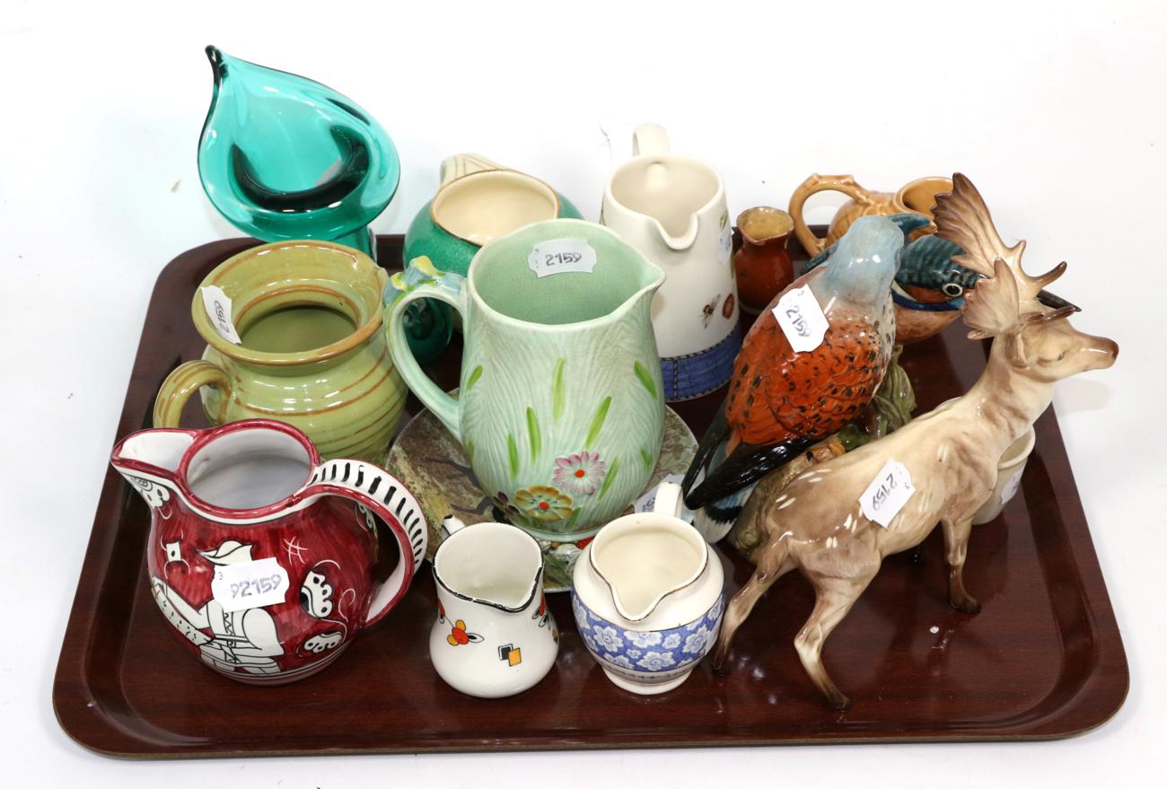 A Beswick stag, kingfisher and kestrel; together with miscellaneous ceramics and glass including