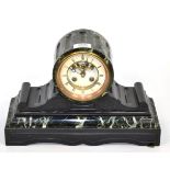 A late 19th century black slate and green veined marble mantel clock with visible Brocot escapement