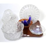 A Sabino, Paris, France glass bowl decorated with leaves and berries, a cut glass shallow bowl, a
