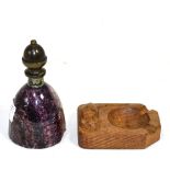 A Blue John bell shaped paperweight and a Mouseman ashtray