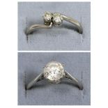 A diamond two stone crossover ring, old cut diamonds in claw settings, to crossover shoulders, total