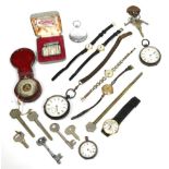A cased pocket barometer; two silver pocket watches; a silver fob watch; a gent's Chateau wristwatch