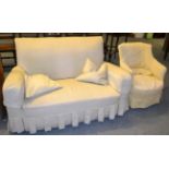 A two seater settee and a bedroom armchair (2)