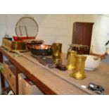 A group of miscellaneous including 19th century copper twin handled pan, spark guard, trivet,