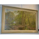 An oil on canvas depicting a woodland scene signed W I Alberts