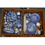 A large assortment of blue and white Willow pattern wares, mostly Burleigh ware (two boxes)