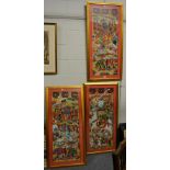 A set of three Yao Ceremonial watercolour figural scroll paintings, mid-20th century, framed and