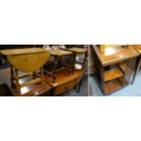 An Edwardian mahogany revolving square bookcase, two oak caned and rush seated stools and an oak