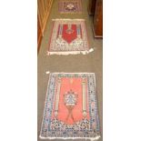 Anatolian Prayer mat, the claret field beneath a stepped Mihrab enclosed by narrow borders, 90 by 63